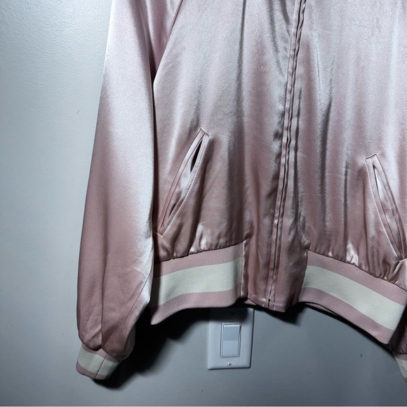 Aritzia Little Moon Pink Satin Bomber Jacket  Size Large - Picture 3 of 12